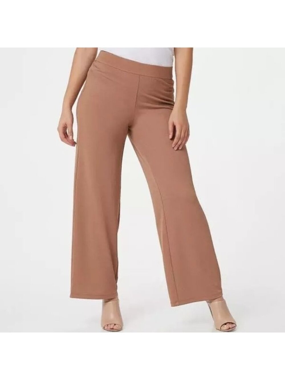 Isaac Mizrahi Live Regular Pebble Knit Wide Leg Pants Womens 3X Brown Sugar NEW